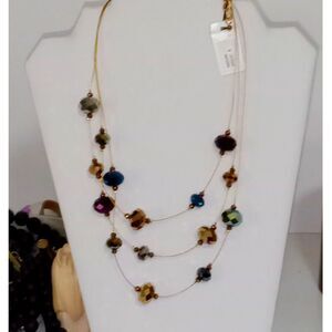 A Liza Kim Necklace Floating Illusion AB Coated Beads Layered Gold Tone Wire